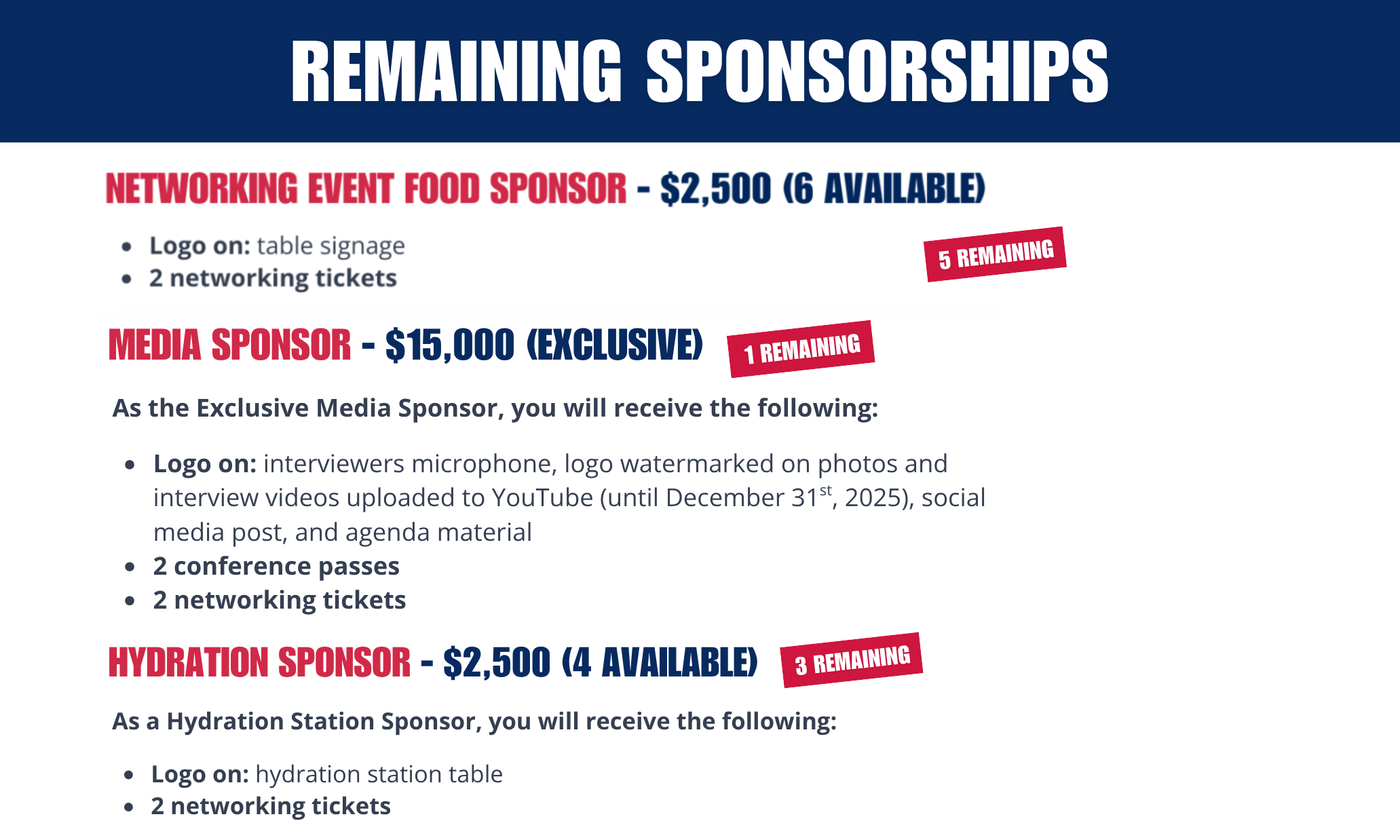 REMAINING SPONSORSHIPS1